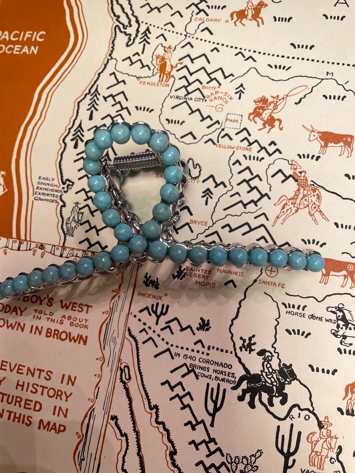 Faux Turquoise Silver Claw Clip