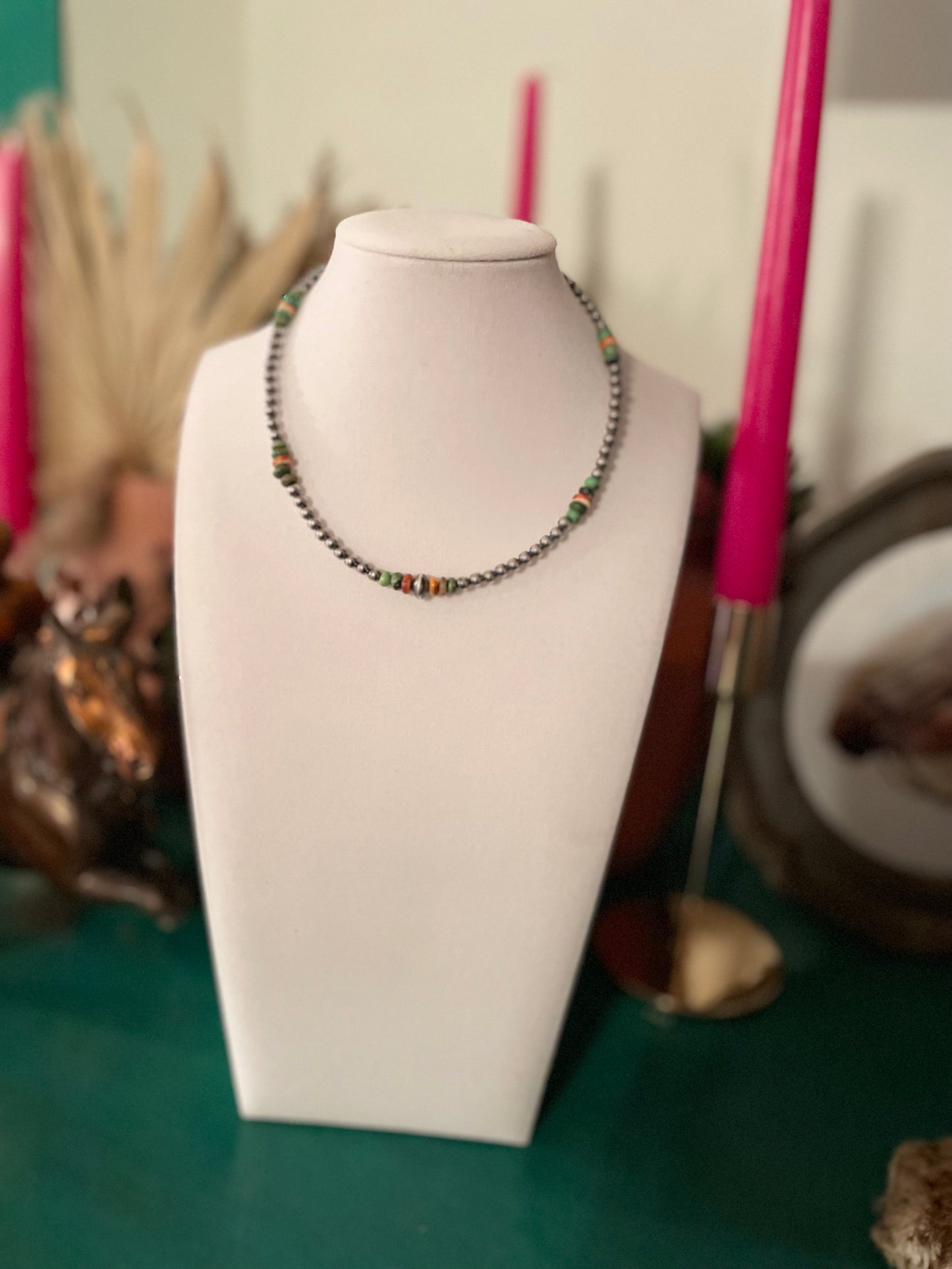 4mm Turquoise Spiney Oyster Necklace
