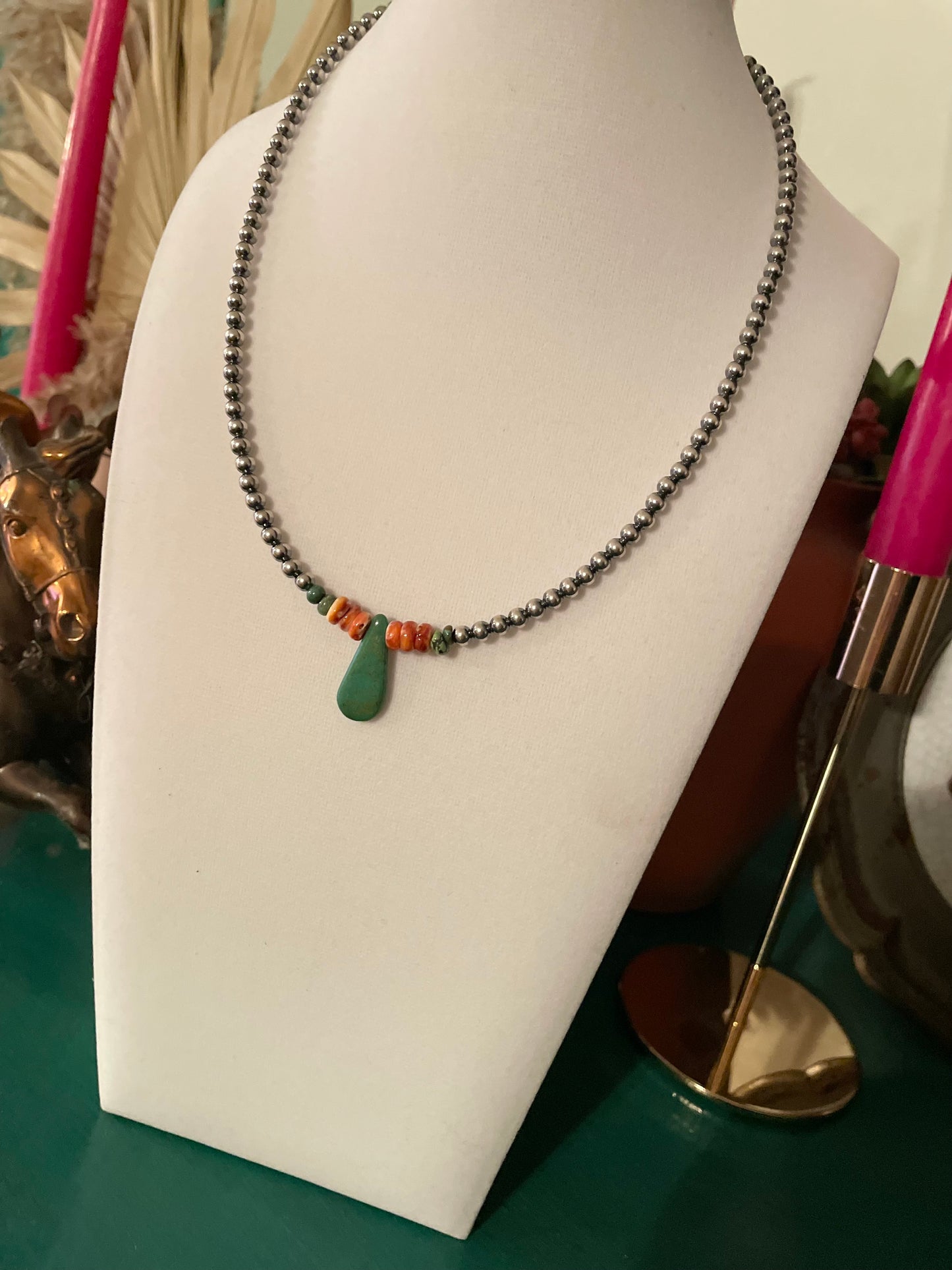 Spiney Turquoise Teardrop Necklace