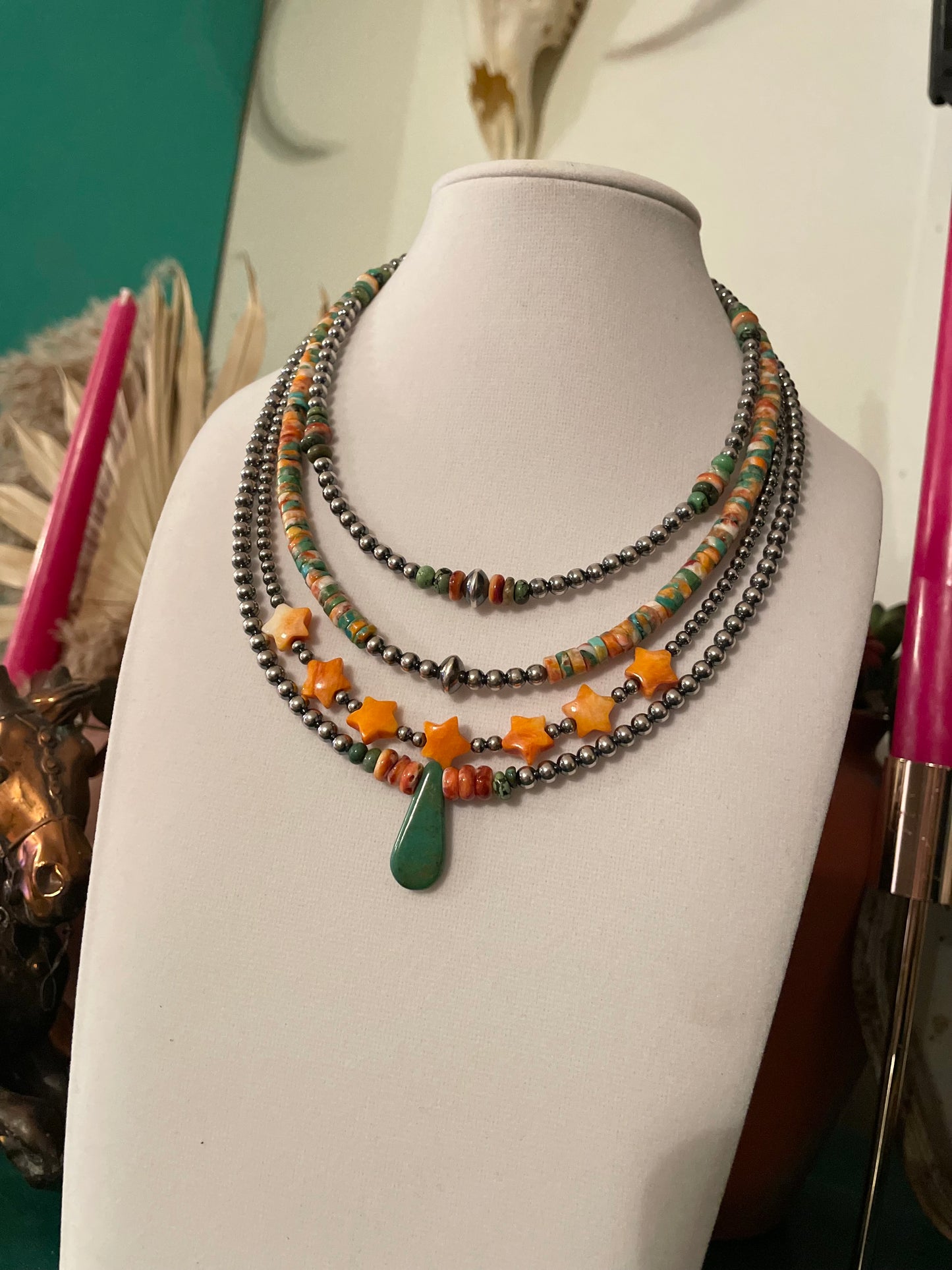 4mm Turquoise Spiney Oyster Necklace