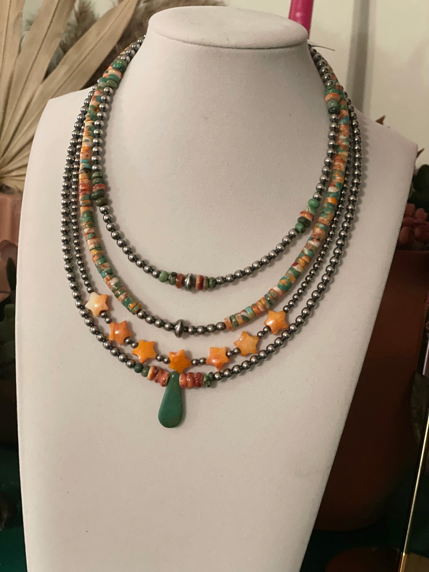 Turquoise Orange Spiney Heshei Necklace