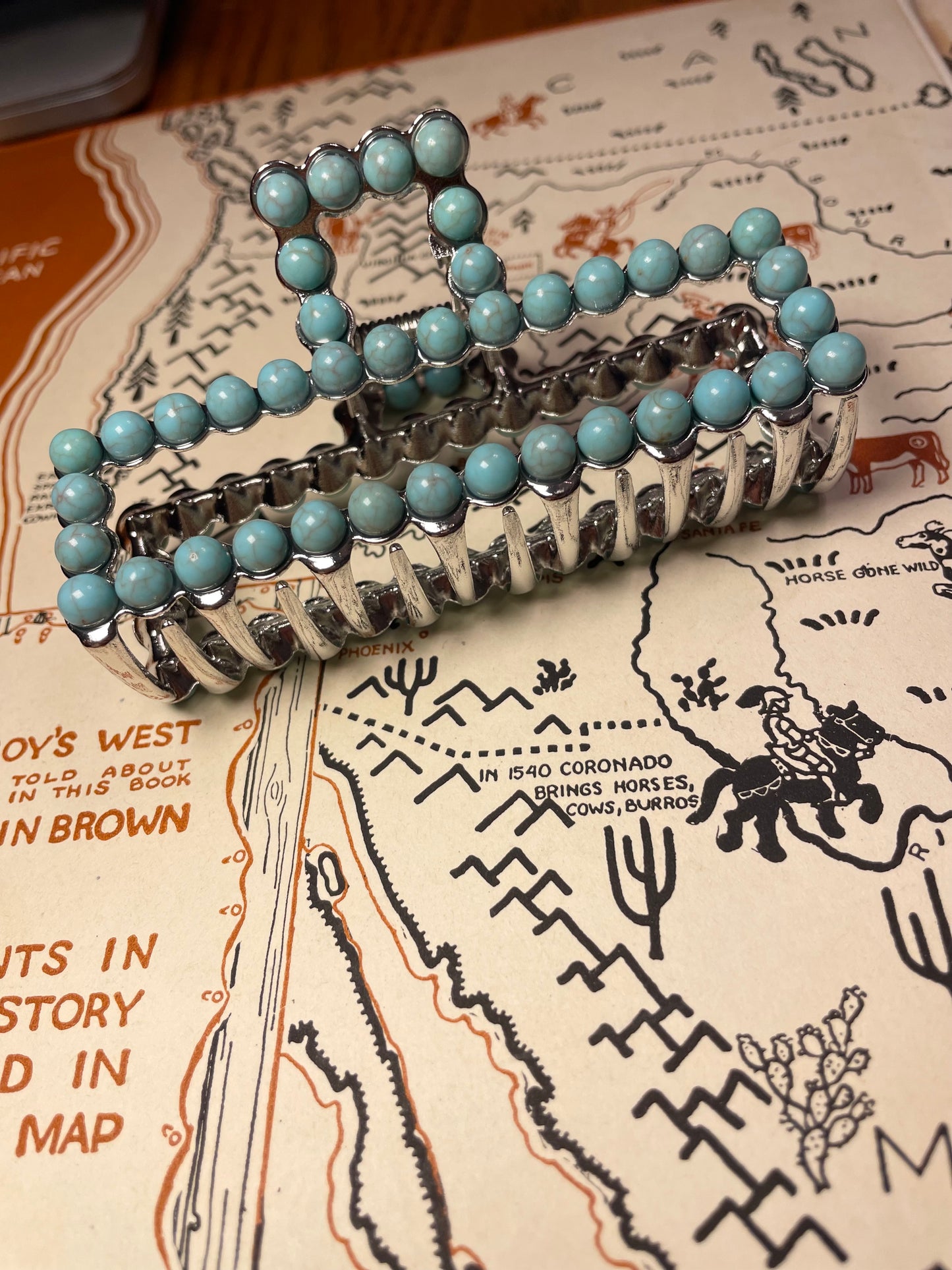 Faux Turquoise Silver Rectangle Claw Clip