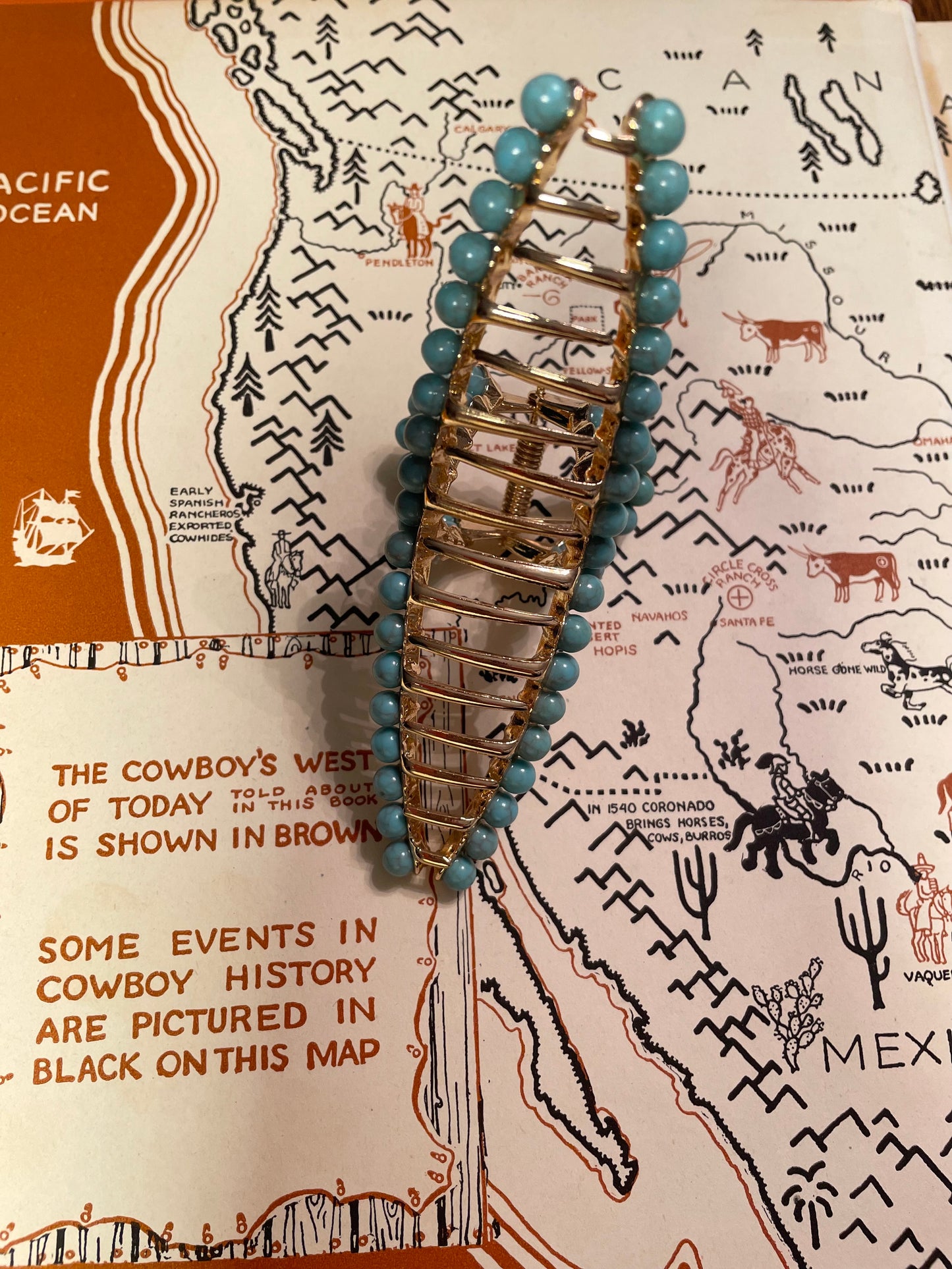 Faux Turquoise Gold Claw Clip