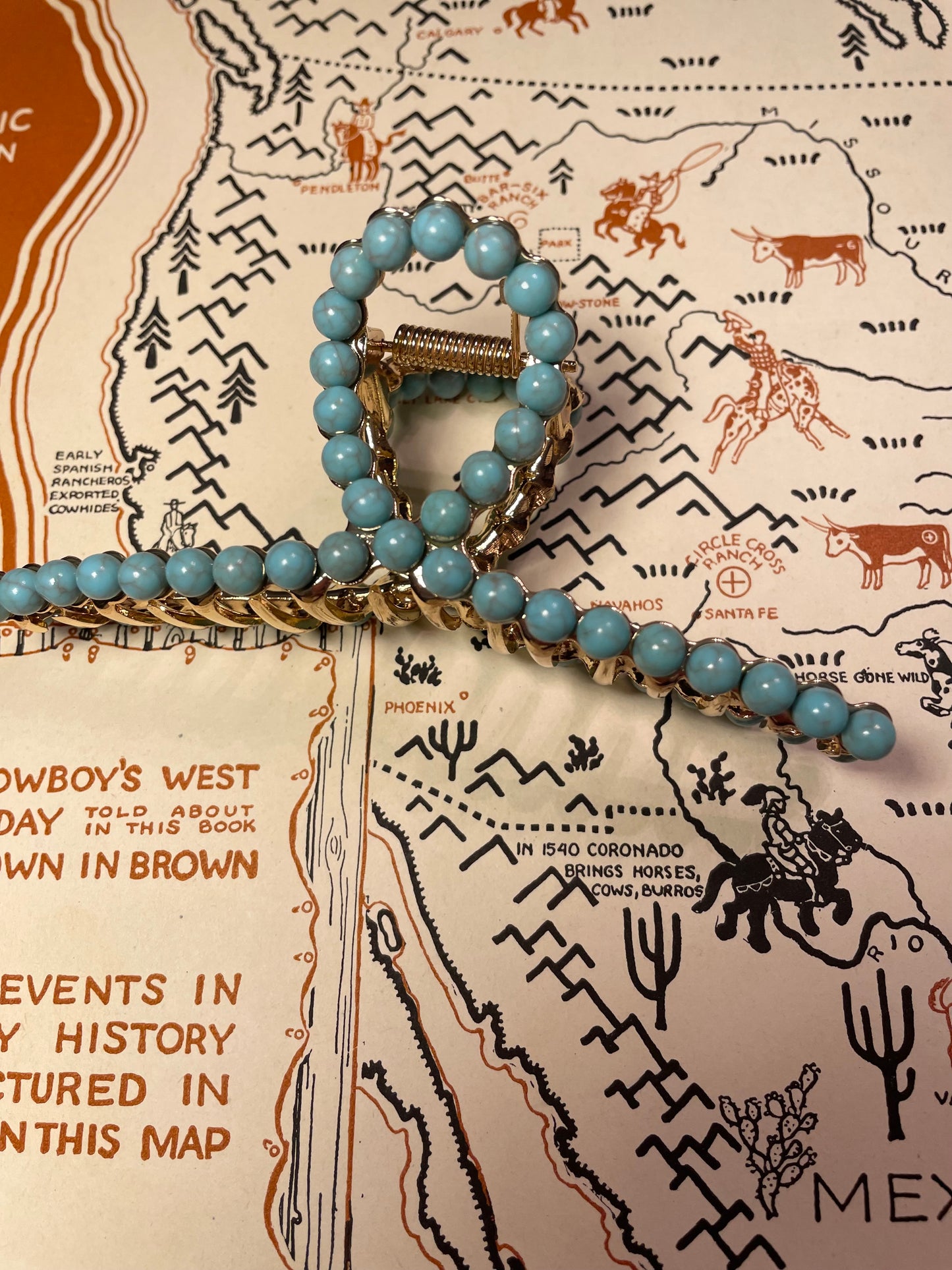 Faux Turquoise Gold Claw Clip