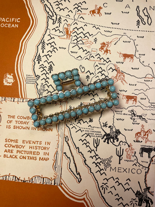 Faux Turquoise Gold Rectangle Claw Clip