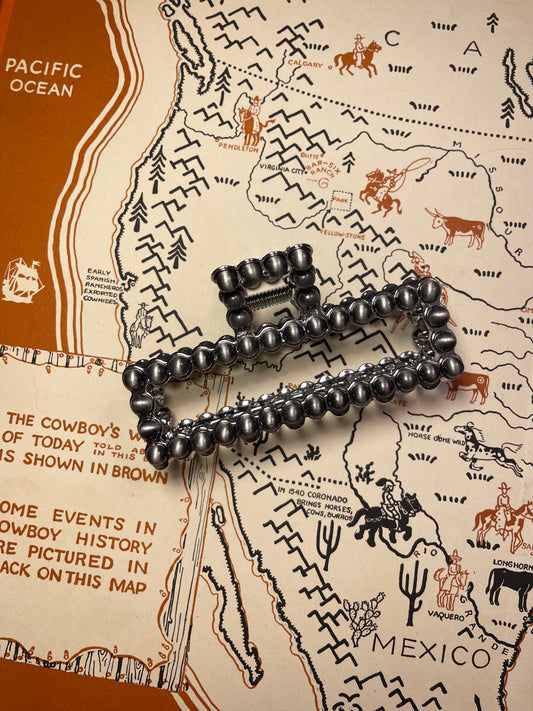 Faux Pearls Silver - Rectangle Claw Clip