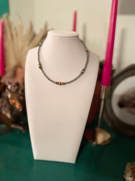 4mm Turquoise Spiney Oyster Necklace