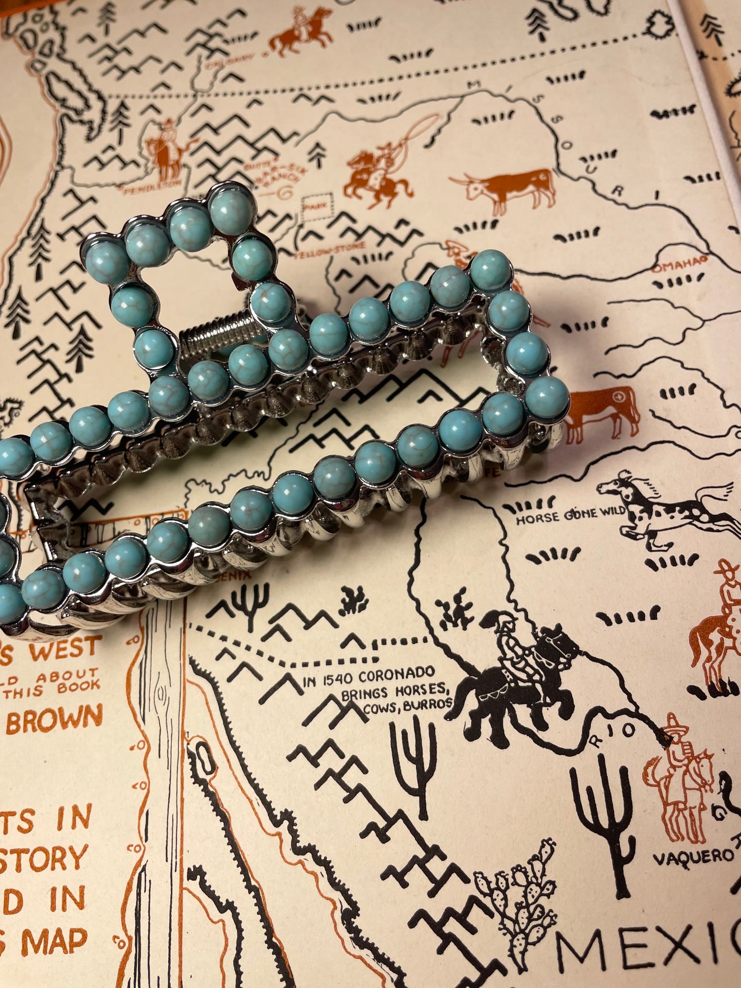 Faux Turquoise Silver Rectangle Claw Clip