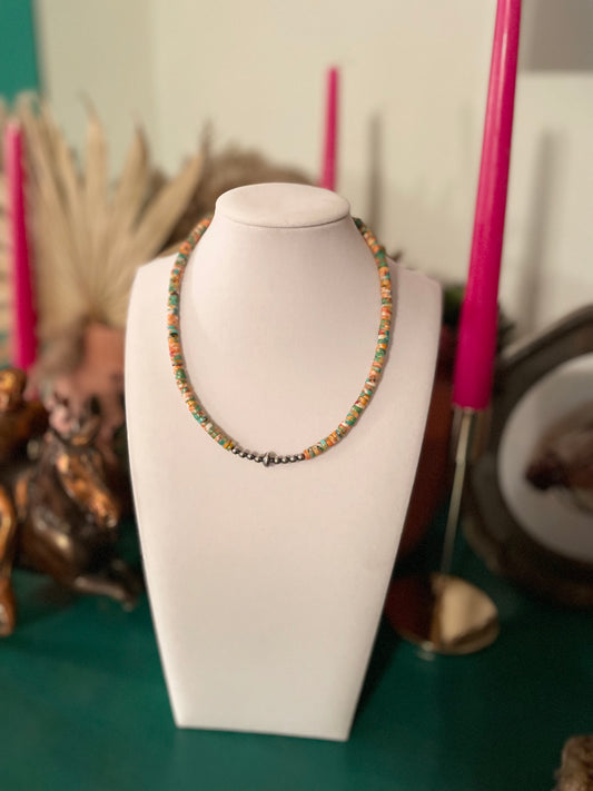 Turquoise Orange Spiney Heshei Necklace