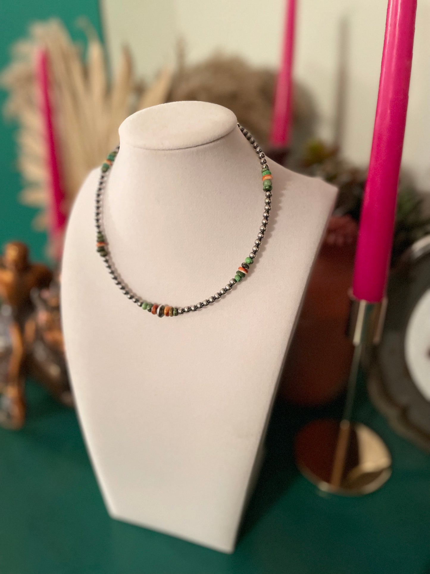 4mm Turquoise Spiney Oyster Necklace