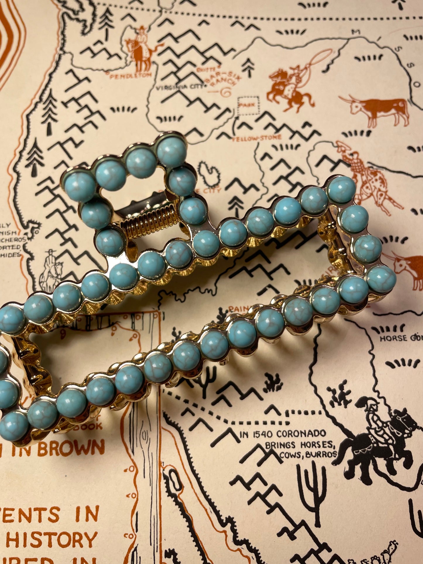 Faux Turquoise Gold Rectangle Claw Clip