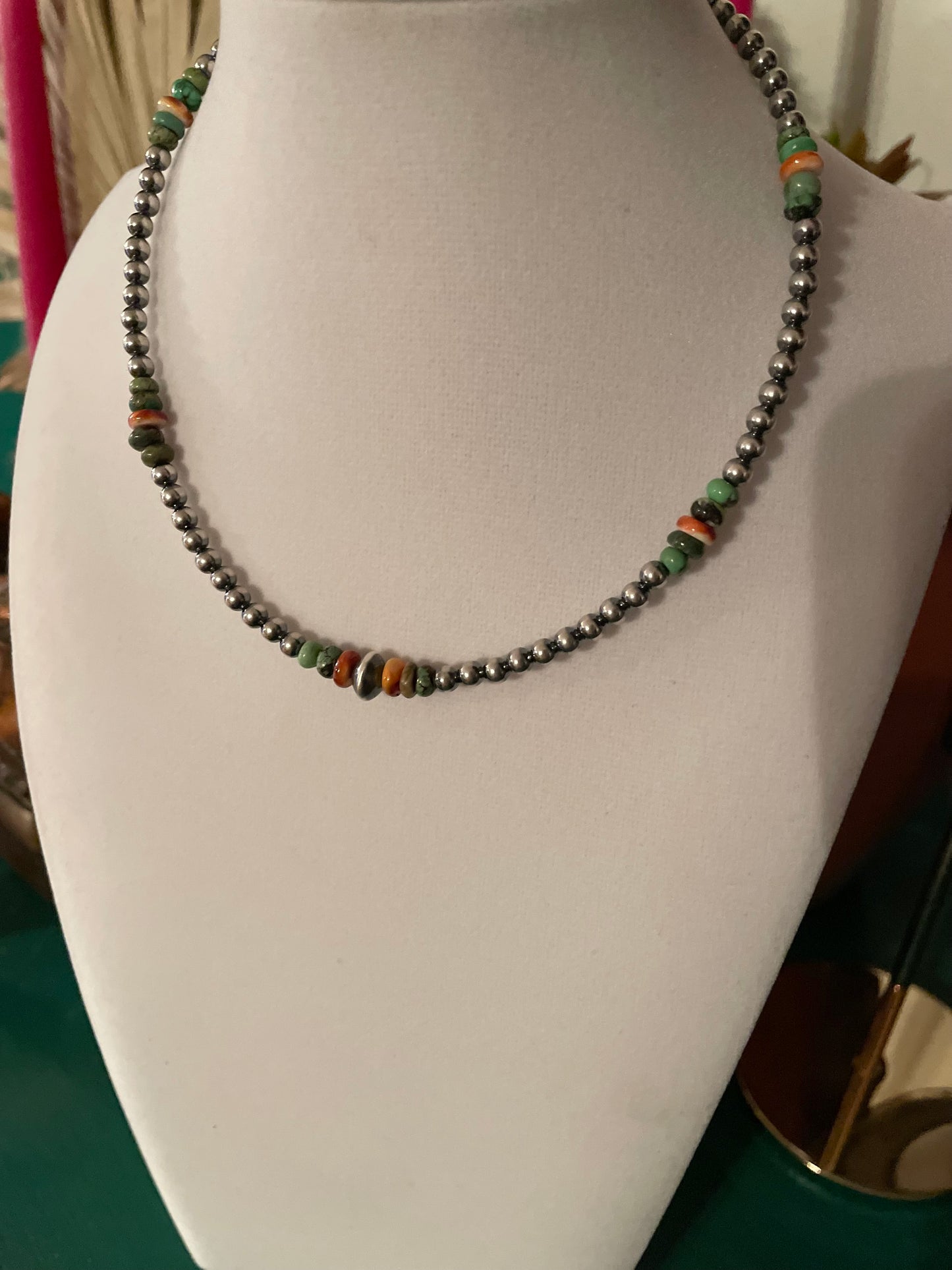 4mm Turquoise Spiney Oyster Necklace