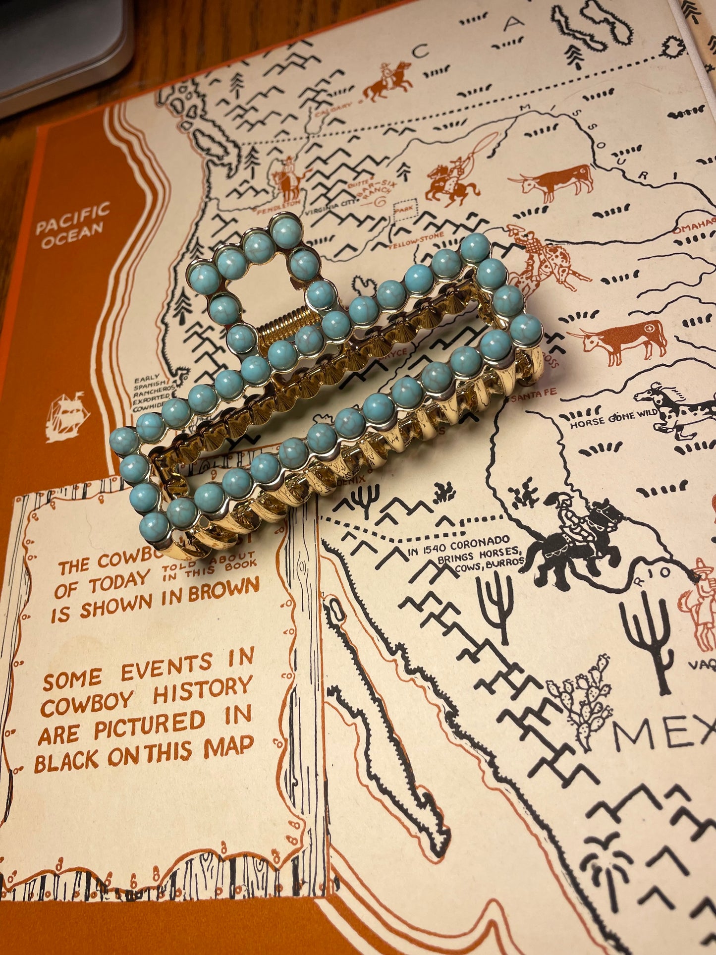 Faux Turquoise Gold Rectangle Claw Clip