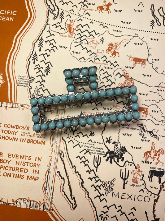 Faux Turquoise Silver Rectangle Claw Clip